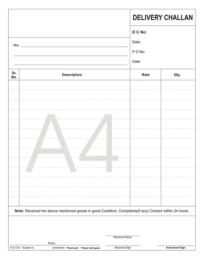 Delivery Challan Book - Master